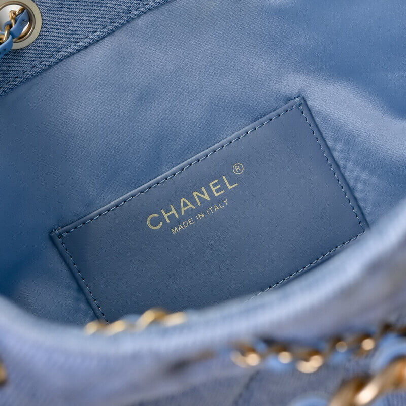 Ch**el 25 Small Handbag Hobo Washed Denim Blue