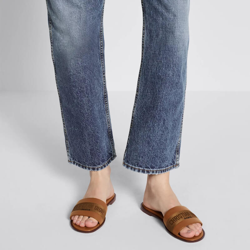 D10r Dway Slide Calfskin and Embroidered Cotton