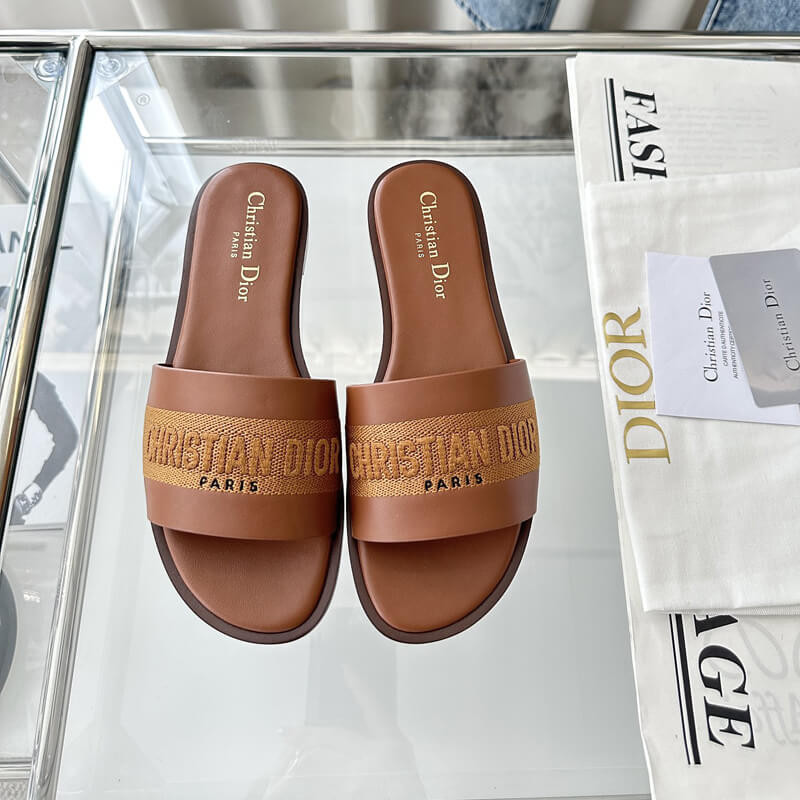 D10r Dway Slide Calfskin and Embroidered Cotton