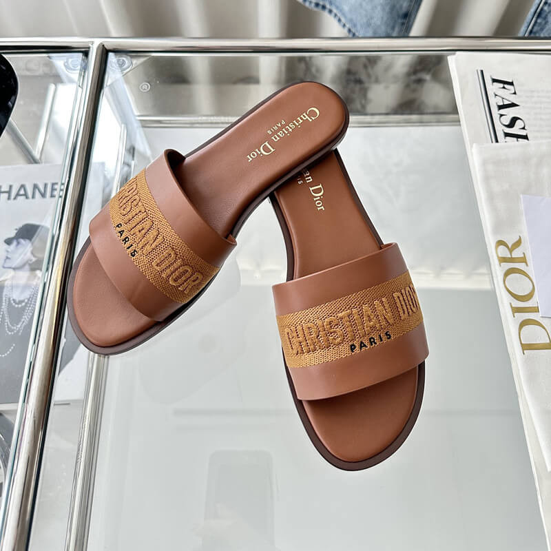 D10r Dway Slide Calfskin and Embroidered Cotton