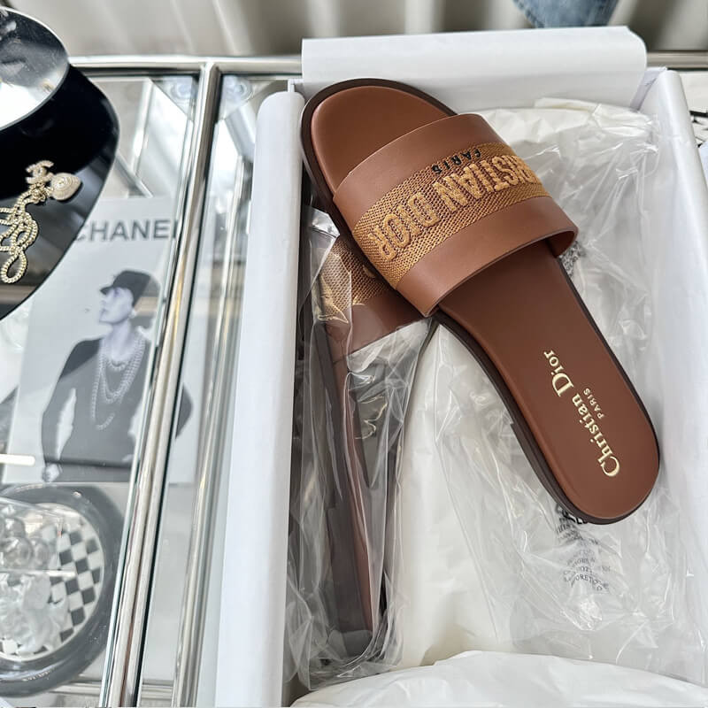 D10r Dway Slide Calfskin and Embroidered Cotton