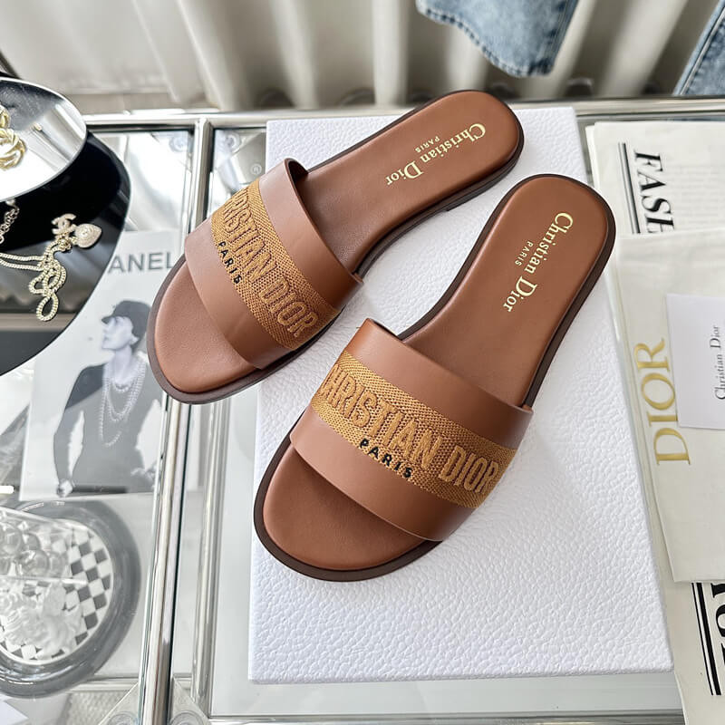 D10r Dway Slide Calfskin and Embroidered Cotton