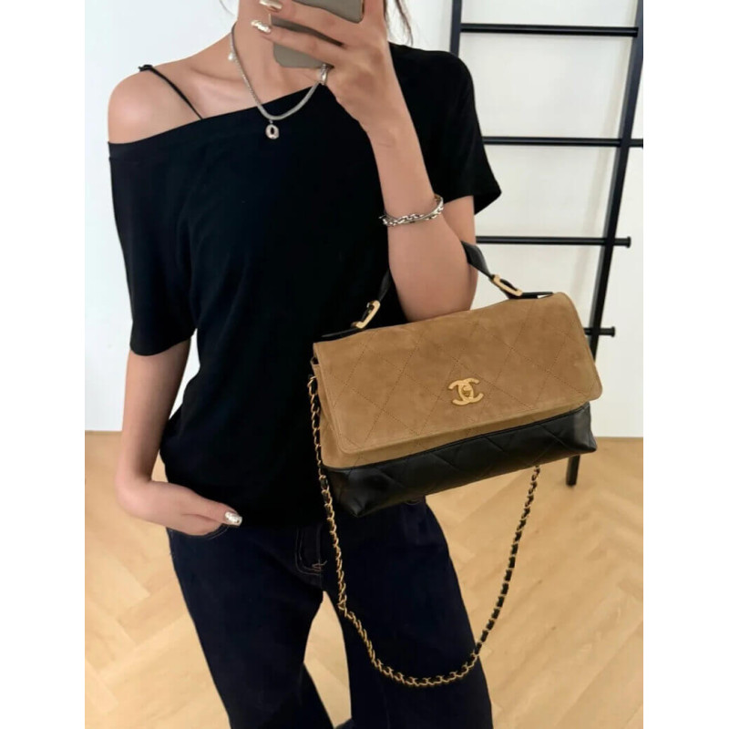 Ch**el 25 Large Top Handle Flap Bag Suede and Lambskin AS5637