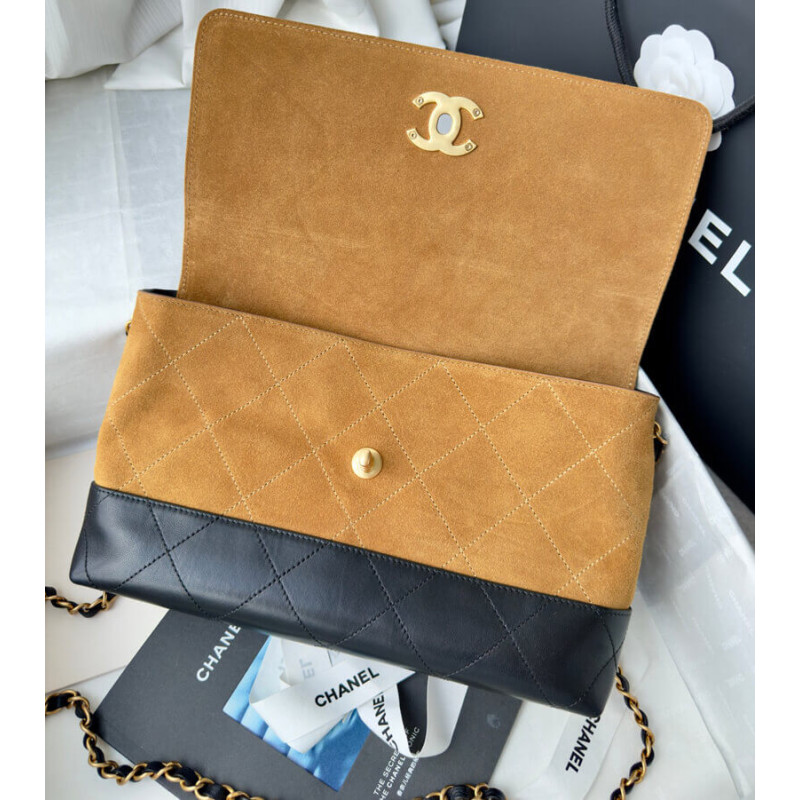 Ch**el 25 Large Top Handle Flap Bag Suede and Lambskin AS5637