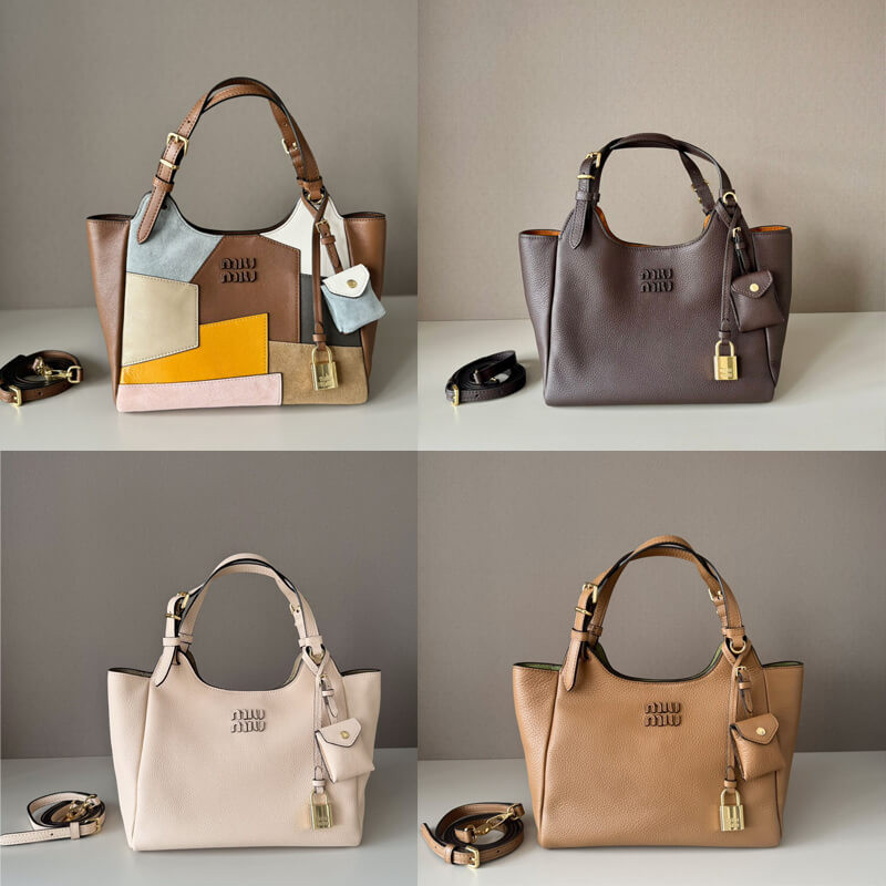 M1um1u Japanese Flash Stitching Tote Bag 5BA304 Dark Brown